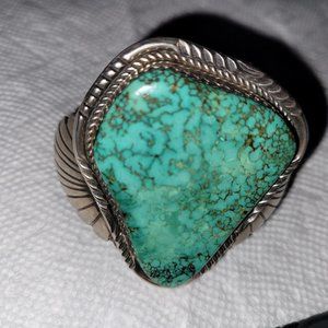 VTG NAVAJO D CLARK Native American Turquoise Sterling Silver Signed Bracelet